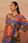 Buy_Rainas_Multi Color Tissue Printed Dunes Collar Shirt Tunic And Pant Set _Online_at_Aza_Fashions