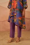 Shop_Rainas_Multi Color Tissue Printed Dunes Collar Shirt Tunic And Pant Set _Online_at_Aza_Fashions