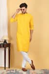 Buy_Aham-Vayam_Yellow Cotton Embroidery Thread Aham Geometric Kurta Set _at_Aza_Fashions