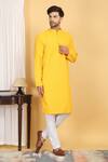 Buy_Aham-Vayam_Yellow Cotton Embroidery Thread Aham Geometric Kurta Set _Online_at_Aza_Fashions