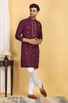 Buy_Aham-Vayam_Wine Cotton Embroidery Thread Swarna Mirror Work Kurta Set _at_Aza_Fashions