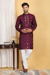 Aham-Vayam_Wine Cotton Embroidery Thread Swarna Mirror Work Kurta Set _Online_at_Aza_Fashions