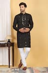 Aham-Vayam_Black Cotton Embroidery Thread Swarna Mirror Work Kurta And Pant Set _Online_at_Aza_Fashions