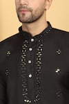 Aham-Vayam_Black Cotton Embroidery Thread Swarna Mirror Work Kurta And Pant Set _at_Aza_Fashions