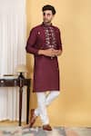 Buy_Aham-Vayam_Maroon Cotton Embroidery Mirror Rajat Work Kurta Set _at_Aza_Fashions