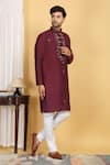 Buy_Aham-Vayam_Maroon Cotton Embroidery Mirror Rajat Work Kurta Set _Online_at_Aza_Fashions