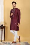 Shop_Aham-Vayam_Maroon Cotton Embroidery Mirror Rajat Work Kurta Set _Online_at_Aza_Fashions