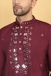 Aham-Vayam_Maroon Cotton Embroidery Mirror Rajat Work Kurta Set _at_Aza_Fashions