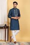 Buy_Aham-Vayam_Blue Cotton Silk Embroidery Mirror Rajat Kurta Set _at_Aza_Fashions