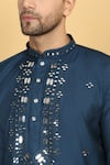 Aham-Vayam_Blue Cotton Silk Embroidery Mirror Rajat Kurta Set _at_Aza_Fashions