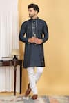 Aham-Vayam_Blue Cotton Silk Embroidery Mirror Swarna Work Kurta Set _Online_at_Aza_Fashions