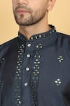 Aham-Vayam_Blue Cotton Silk Embroidery Mirror Swarna Work Kurta Set _at_Aza_Fashions