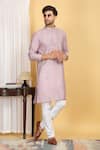 Buy_Aham-Vayam_Pink Cotton Silk Embroidery Mirror Rajat Kurta Set _at_Aza_Fashions