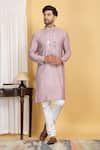 Aham-Vayam_Pink Cotton Silk Embroidery Mirror Rajat Kurta Set _Online_at_Aza_Fashions