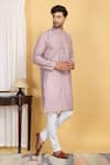 Buy_Aham-Vayam_Pink Cotton Silk Embroidery Mirror Rajat Kurta Set _Online_at_Aza_Fashions