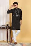 Buy_Aham-Vayam_Black Cotton Silk Embroidery Mirror Rajat Threadwork Kurta Set _at_Aza_Fashions