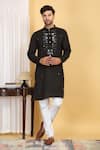 Aham-Vayam_Black Cotton Silk Embroidery Mirror Rajat Threadwork Kurta Set _Online_at_Aza_Fashions