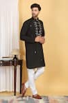 Buy_Aham-Vayam_Black Cotton Silk Embroidery Mirror Rajat Threadwork Kurta Set _Online_at_Aza_Fashions