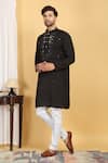 Shop_Aham-Vayam_Black Cotton Silk Embroidery Mirror Rajat Threadwork Kurta Set _Online_at_Aza_Fashions