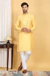 Buy_Aham-Vayam_Yellow Cotton Silk Embroidery Mirror Rajat Kurta And Pant Set _at_Aza_Fashions