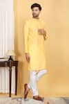 Aham-Vayam_Yellow Cotton Silk Embroidery Mirror Rajat Kurta And Pant Set _Online_at_Aza_Fashions