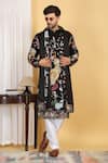 Buy_Aham-Vayam_Black Cotton Silk Embroidery Resham Forest Tiger Kurta Set _Online_at_Aza_Fashions