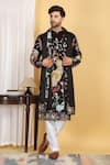 Shop_Aham-Vayam_Black Cotton Silk Embroidery Resham Forest Tiger Kurta Set _Online_at_Aza_Fashions