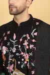 Aham-Vayam_Black Cotton Silk Embroidery Resham Forest Tiger Kurta Set _at_Aza_Fashions