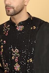 Aham-Vayam_Black Cotton Silk Embroidery Resham Upwan Floral Kurta Set _at_Aza_Fashions