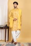 Buy_Aham-Vayam_Yellow Cotton Silk Embroidery Zari Thread Divyakriti Kurta Set _at_Aza_Fashions