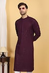 Aham-Vayam_Purple Cotton Embroidery Thread Blossom Jaal Kurta With Pant _at_Aza_Fashions