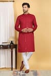 Buy_Aham-Vayam_Red Cotton Embroidery Thread Diamond Vine Kurta With Pant _Online_at_Aza_Fashions