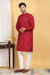 Shop_Aham-Vayam_Red Cotton Embroidery Thread Diamond Vine Kurta With Pant _Online_at_Aza_Fashions