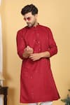 Buy_Aham-Vayam_Red Cotton Embroidery Thread Diamond Vine Kurta With Pant 