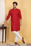 Buy_Aham-Vayam_Red Cotton Embroidery Thread Nav Harsh Diamond Vine Kurta With Pant _at_Aza_Fashions