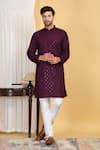 Aham-Vayam_Wine Cotton Embroidery Thread Navyam Diamond Kurta With Pant _Online_at_Aza_Fashions