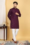 Buy_Aham-Vayam_Wine Cotton Embroidery Thread Navyam Diamond Kurta With Pant _Online_at_Aza_Fashions