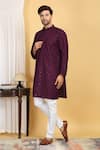 Shop_Aham-Vayam_Wine Cotton Embroidery Thread Navyam Diamond Kurta With Pant _Online_at_Aza_Fashions