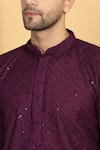 Aham-Vayam_Wine Cotton Embroidery Thread Navyam Diamond Kurta With Pant _at_Aza_Fashions