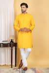 Aham-Vayam_Yellow Cotton Embroidery Thread Navyam Phool Jaal Kurta With Pant _Online_at_Aza_Fashions