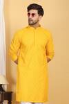 Buy_Aham-Vayam_Yellow Cotton Embroidery Thread Navyam Phool Jaal Kurta With Pant 