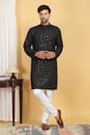 Aham-Vayam_Black Cotton Embroidery Thread Navyam Floral Mahal Jaal Kurta With Pant _Online_at_Aza_Fashions