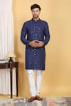 Aham-Vayam_Blue Cotton Embroidery Thread Nav Harsh Quad Bloom Kurta With Pant _Online_at_Aza_Fashions