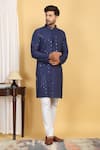 Buy_Aham-Vayam_Blue Cotton Embroidery Thread Nav Harsh Quad Bloom Kurta With Pant _Online_at_Aza_Fashions