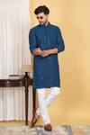 Buy_Aham-Vayam_Blue Cotton Embroidery Thread Nav Harsh Quad Jaal Kurta With Pant _at_Aza_Fashions