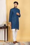 Buy_Aham-Vayam_Blue Cotton Embroidery Thread Nav Harsh Quad Jaal Kurta With Pant _Online_at_Aza_Fashions