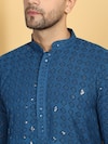 Aham-Vayam_Blue Cotton Embroidery Thread Nav Harsh Quad Jaal Kurta With Pant _at_Aza_Fashions