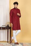 Buy_Aham-Vayam_Red Cotton Embroidery Thread Harshit Quad Phool Jaal Kurta With Pant _Online_at_Aza_Fashions