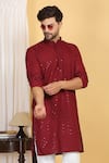 Buy_Aham-Vayam_Red Cotton Embroidery Thread Harshit Quad Phool Jaal Kurta With Pant 