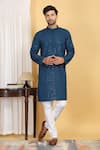 Aham-Vayam_Blue Cotton Embroidery Thread Harshit Quad Jaal Kurta With Pant _Online_at_Aza_Fashions